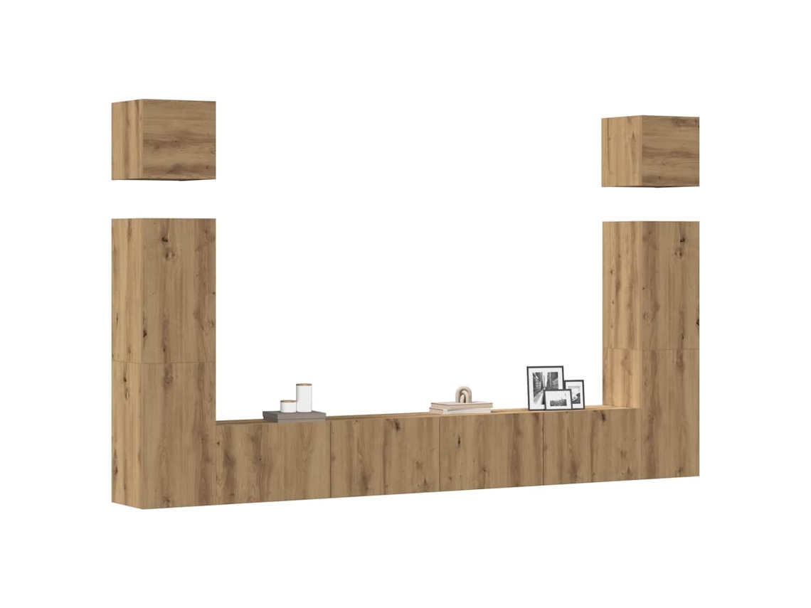 Vidaxl Conjunto De Armário Tv Parede 6 Pcs Madeira Carvalho Artisiano