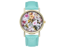 Relógio de Pulso Feminino de Quartzo com Pulseira de Couro Pu Esfera Redonda Simples (menta)