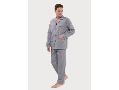 Pijama masculino de popeline de algodão com lapela longa e estampa de coruja