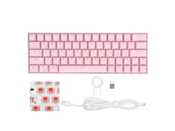 Teclado Mecânico Sem Fio Rosa Com 64 Teclas