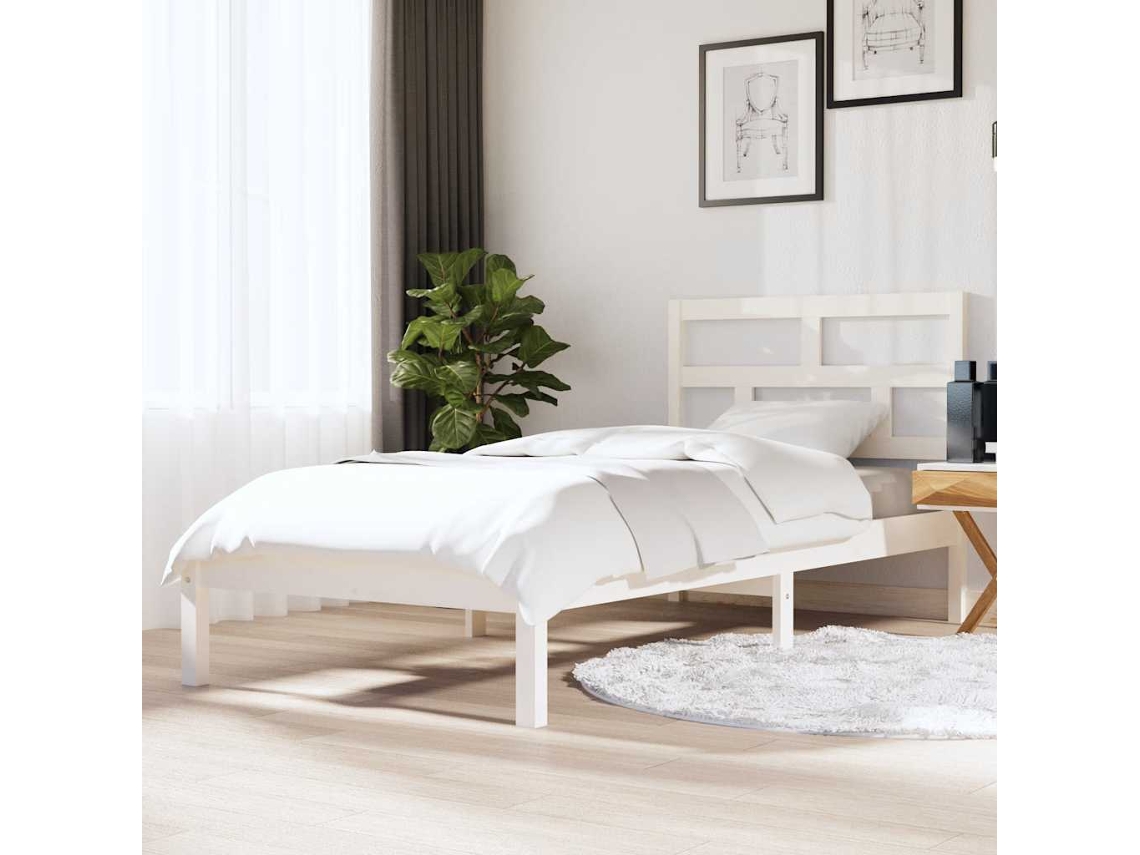 Vidaxl Estrutura De Cama Solteiro 90x190 Cm Madeira Maciça Branco