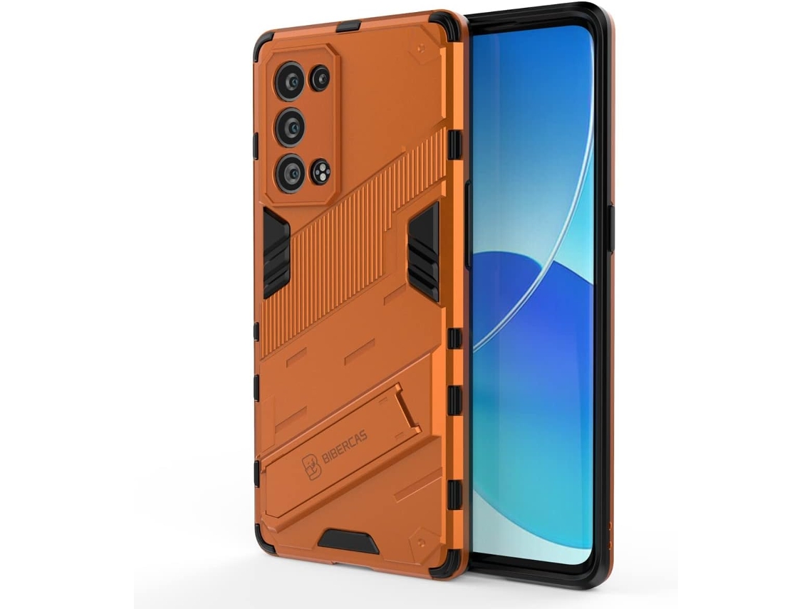 Capa Proteção Militar para Oppo Reno6 Pro 5G 6.55 HONGWE. Pele Sintética Anti-Choque Laranja
