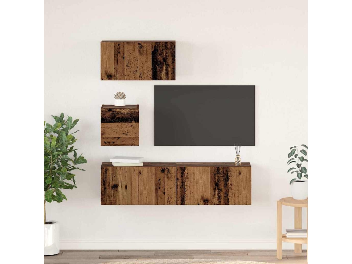 Vidaxl Conjunto de Móvel de Tv 4 Pcs Madeira Antiga Madeira Processada