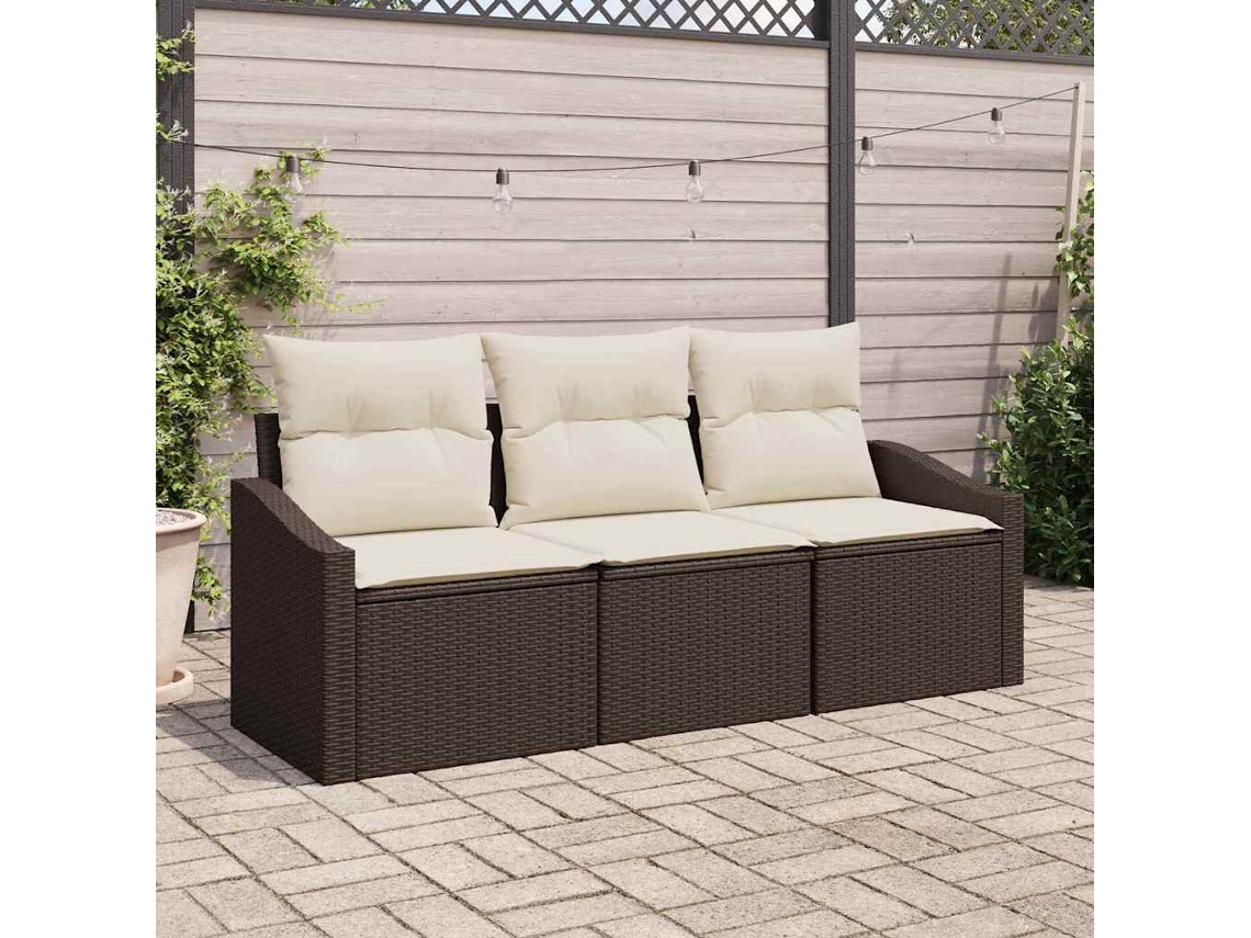 Vidaxl Conjunto De Sofás Com Almofada 3 Pcs Castanho Vime Pe