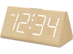 Lurelia Despertador De Madeira Com Bateria Recarregável, Acabamento Em Madeira, Alimentação Usb, Brilho Ajustável, Função Snooze, Branco