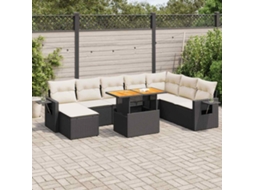 Vidaxl 9 Pcs Conjunto De Sofás P/ Jardim C/ Almofadões Vime Pe Preto