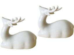 Conjunto 2 Elegantes Ornamentos Cerâmica Estilo Veado Branco Acabamento Delicado Resistente Ideais Decoração GOKOCO