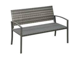 Banco de Jardim Rattan Estrutura Aço 2 Lugares Cinza Exterior ZACHARY