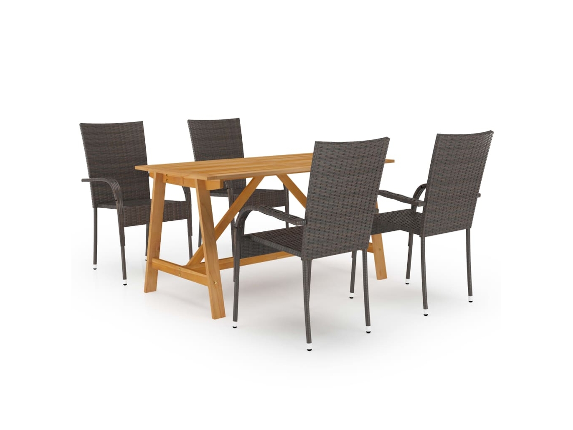Vidaxl 5 Pcs Conjunto De Jantar Para Jardim Castanho
