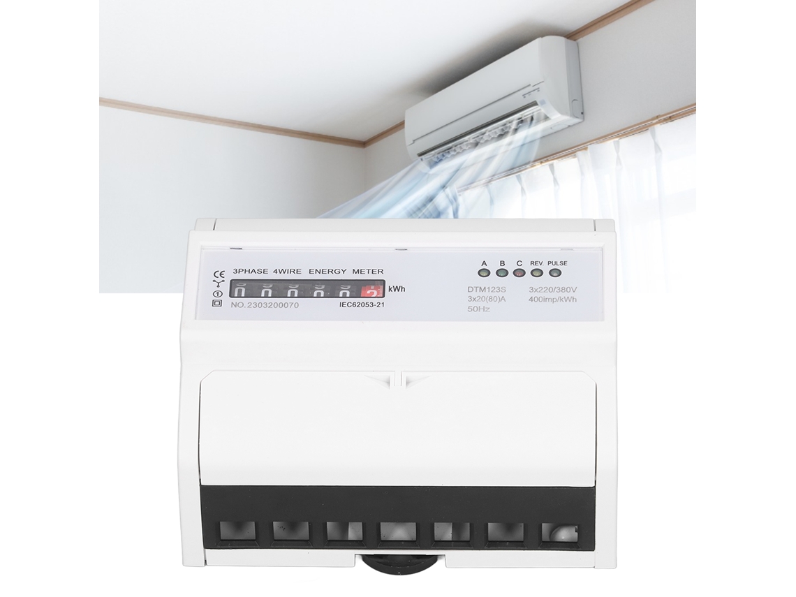 Medidor de energia elétrica digital trifásico Brilvibera de 7 pinos, montagem em trilho DIN, 220 V-380 V, 20 pilhas AA, 80 A