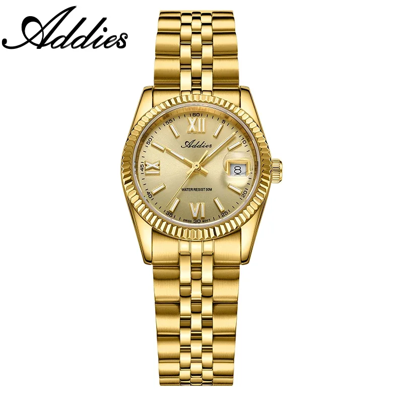 Relógio Feminino Em Aço Inoxidável Com Cristal De Safira, Luminoso E Resistente À Água Até 5 Bar.