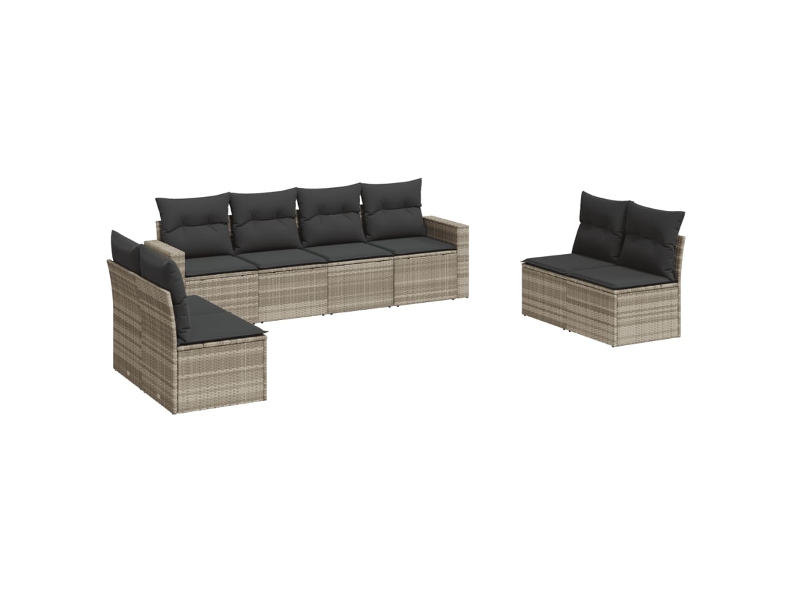 Conjunto de 8 Sofás Jardim com Almofadões Vime Pe Cinzento Claro MAISON EXCLUSIVE (8 pcs)