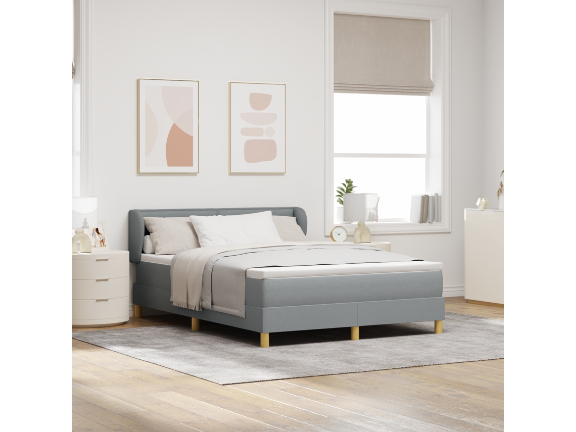 Cama Box Spring Com Colchão Cinza Claro 140x190 Cm Tecido