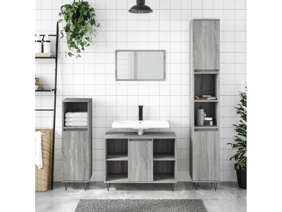 Vidaxl Armário Wc 30x30x100 Cm Derivados De Madeira Sonoma Cinzento