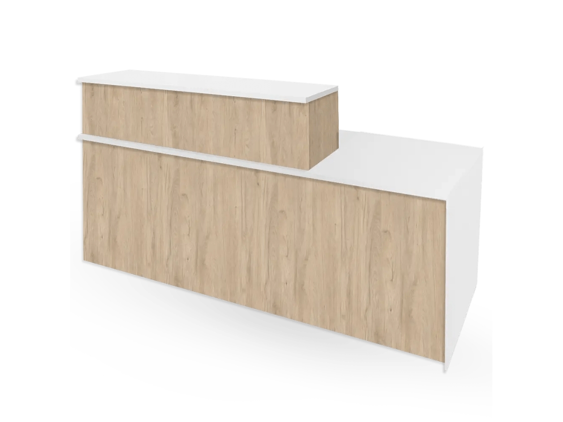 Balcão De Recepção Apolo Adaptado Para Pessoas Com Mobilidade Reduzida. Esquerda. 105,5 X 240 X 72,5 Cm. Carvalho. Ofilike