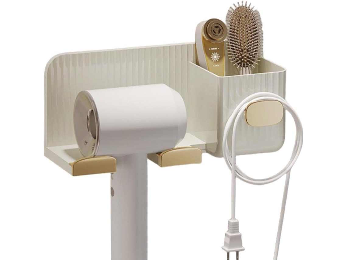 Suporte Para Secador De Cabelo, Parede Em Plástico, Sem Necessidade Furar, Organizador Banheiro, Dourado.