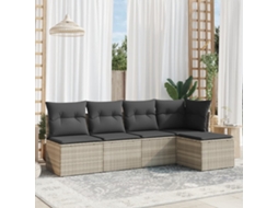 Vidaxl 5 Pcs Conj. Sofás Jardim C/ Almofadões Vime Pe Cinzento-claro