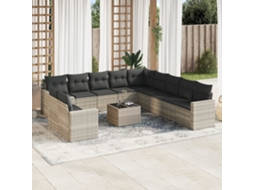 Vidaxl 12 Pcs Conj. Sofás Jardim Com Almofadões Vime Pe Cinzento-claro