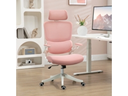 Cadeira Giratória de Escritório Rosa com Encosto Alto em Malha, Modelo Basculante 62x58x120cm | S/MARCA
