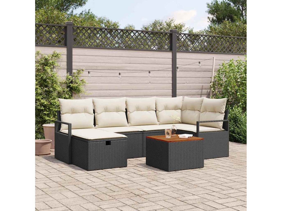Vidaxl Conjunto De Sofá De Jardim 7 Unid. Preto Vime Pe