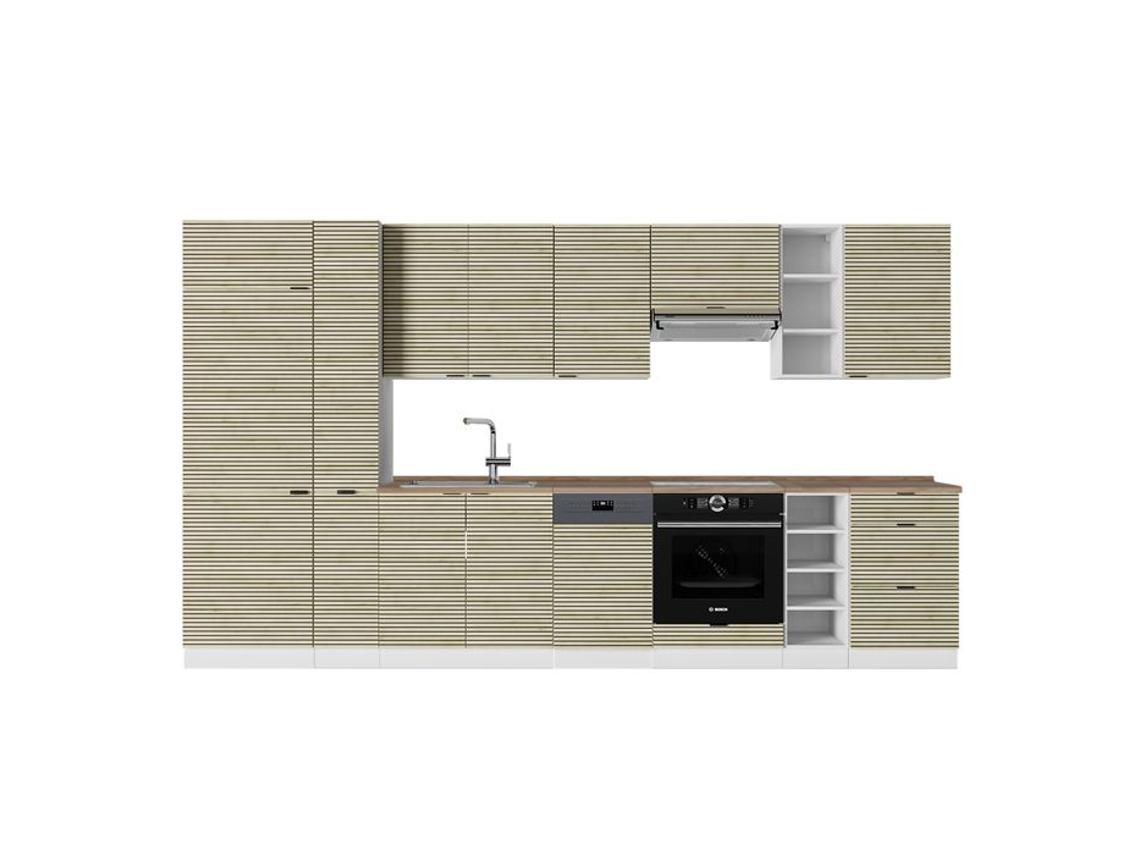 Linha De Fama De Cozinha, 355cm, Pt Carvalho, Carvalho Lambris/branco, Branco, Vicco