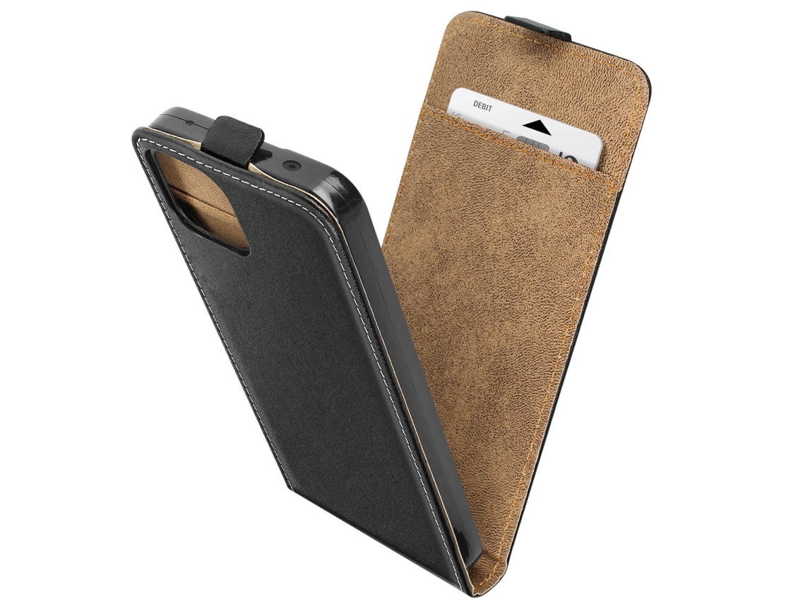 Capa Aba Vertical Portacartão Para Xiaomi Redmi 12 Pele Preto