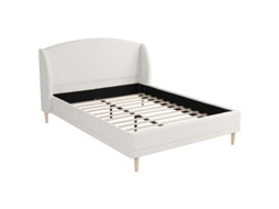 Cama Estofada 140x190 Cm em Bouclé, com Ripas, Pés em Madeira DELCOND