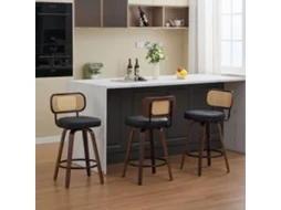 Conjunto 3 Banquetas Vime Giratórias Nogueira Preta 66cm