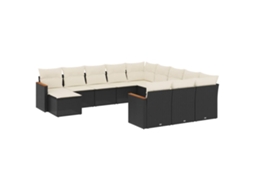 Conjunto de 12 Sofás de Jardim com Almofadões Vime Pe Preto MAISON EXCLUSIVE
