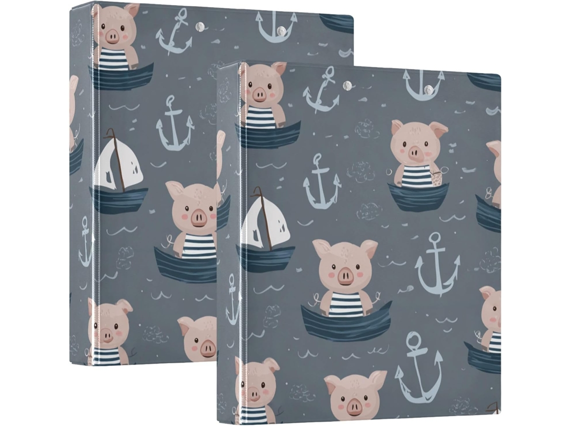 Pasta Escolar Funny Ocean Pig 1, 5-polegadas, Três Argolas Com Capa De Bolso, Pacote Com 1 2-unidades Sortidas