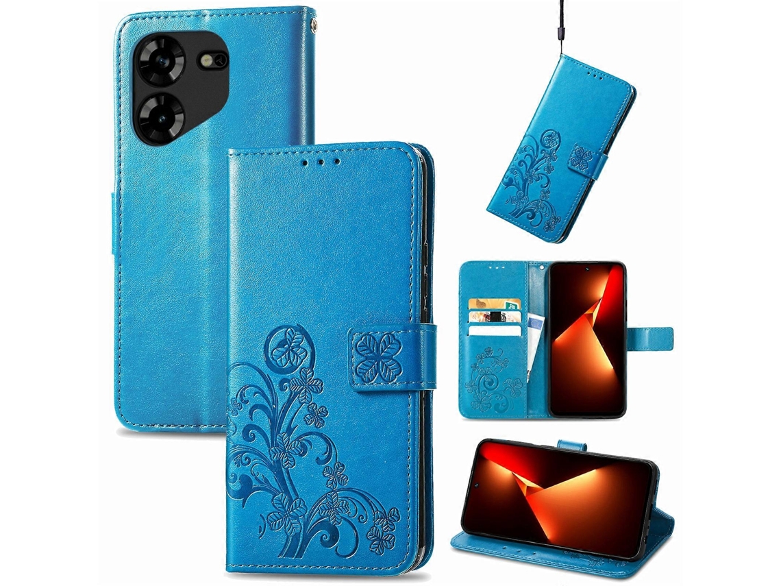 Capa De Couro Para Celular Com Fecho De Quatro Folhas E Fivela Em Relevo