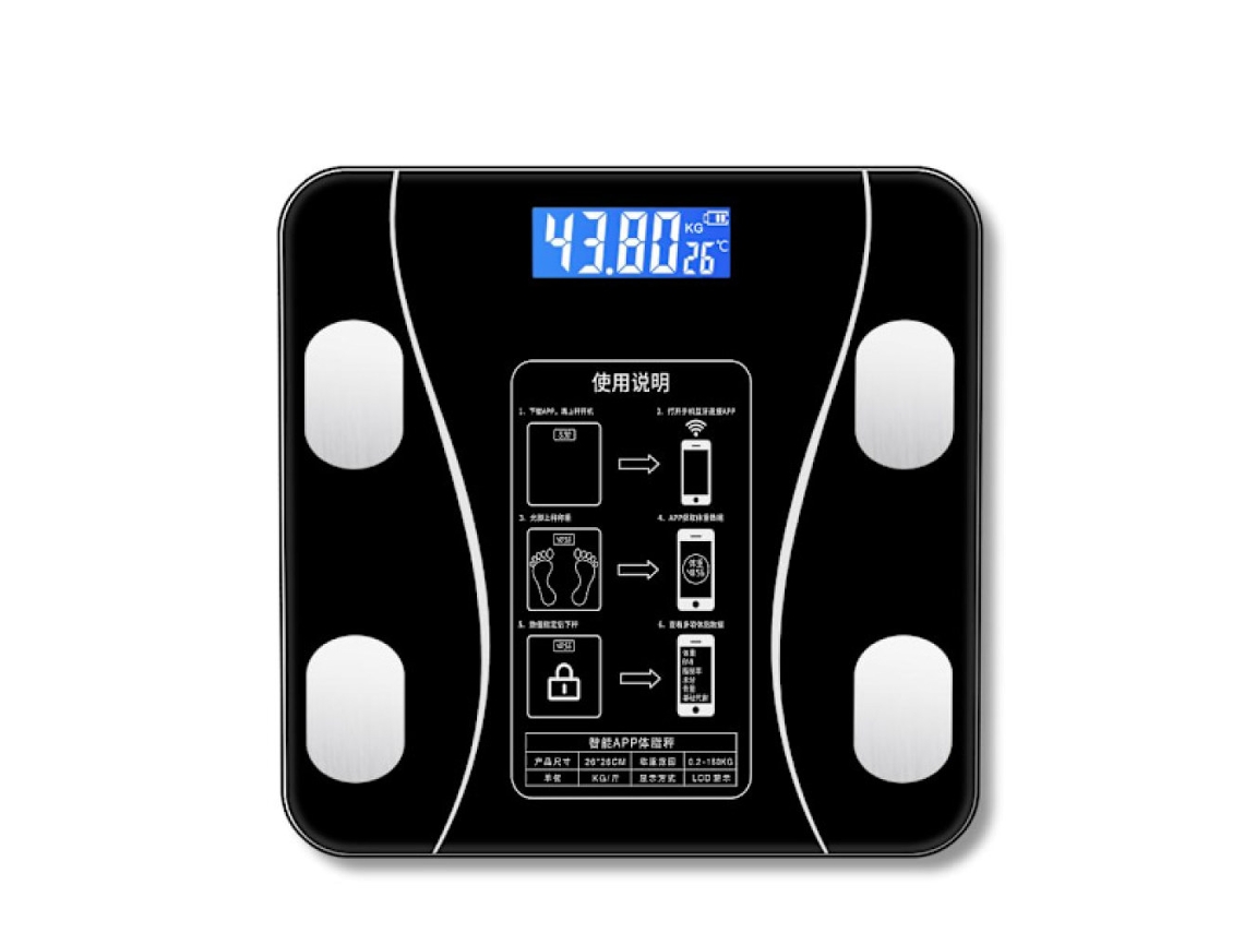 Balança De Gordura Corporal Inteligente Preta Com Análise, Balança Digital Bluetooth Para Banheiro