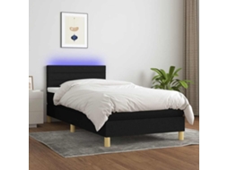 Vidaxl Cama Box Spring C/ Colchão E Led 90x200 Cm Tecido Preto