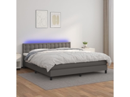 Vidaxl Cama Box Spring C/ Colchão/led 160x200cm Couro Artificial Cinza