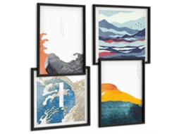 Composição De Quadros Paisagens Abstratas Natureza Espelharte (4 Peças)