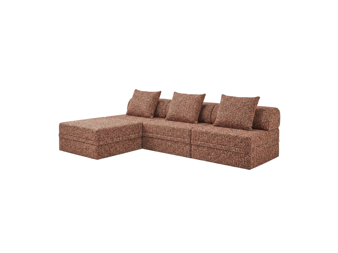Sofá Modular 3+1+puff Convertível Tweed Terracota SKOFFA