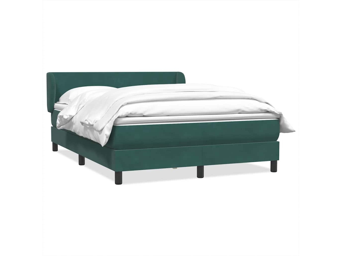 Cama Com Molas/colchão 160x220 Cm Veludo Verde-escuro