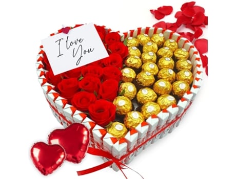 Coração Com Rosas Vermelhas E Ferrero Rocher 25 Bombons E 24 Rosas Presente Romântico De 30 Cm Iami