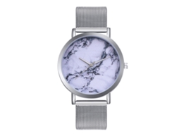 Relógio de casal Zhoulianfa Quartz com mostrador redondo e pulseira de malha prateada ultrafina.
