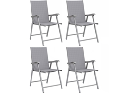 Conjunto De 4 Cadeiras De Campismo Dobráveis De Jardim Com Tecido Textilene Respirável 58x62x97 Cm Cinza Claro
