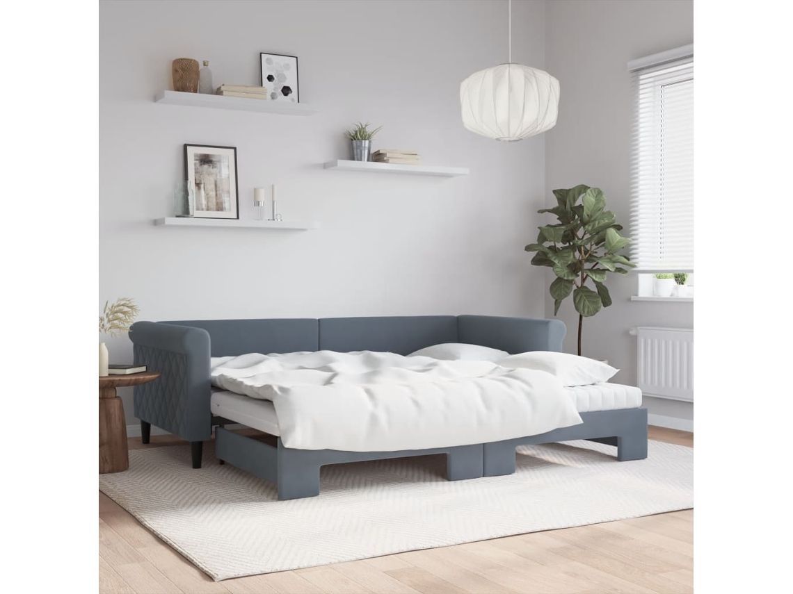 Vidaxl Sofá-cama C/ Gavetão E Colchões 90x200cm Veludo Cinzento-escuro