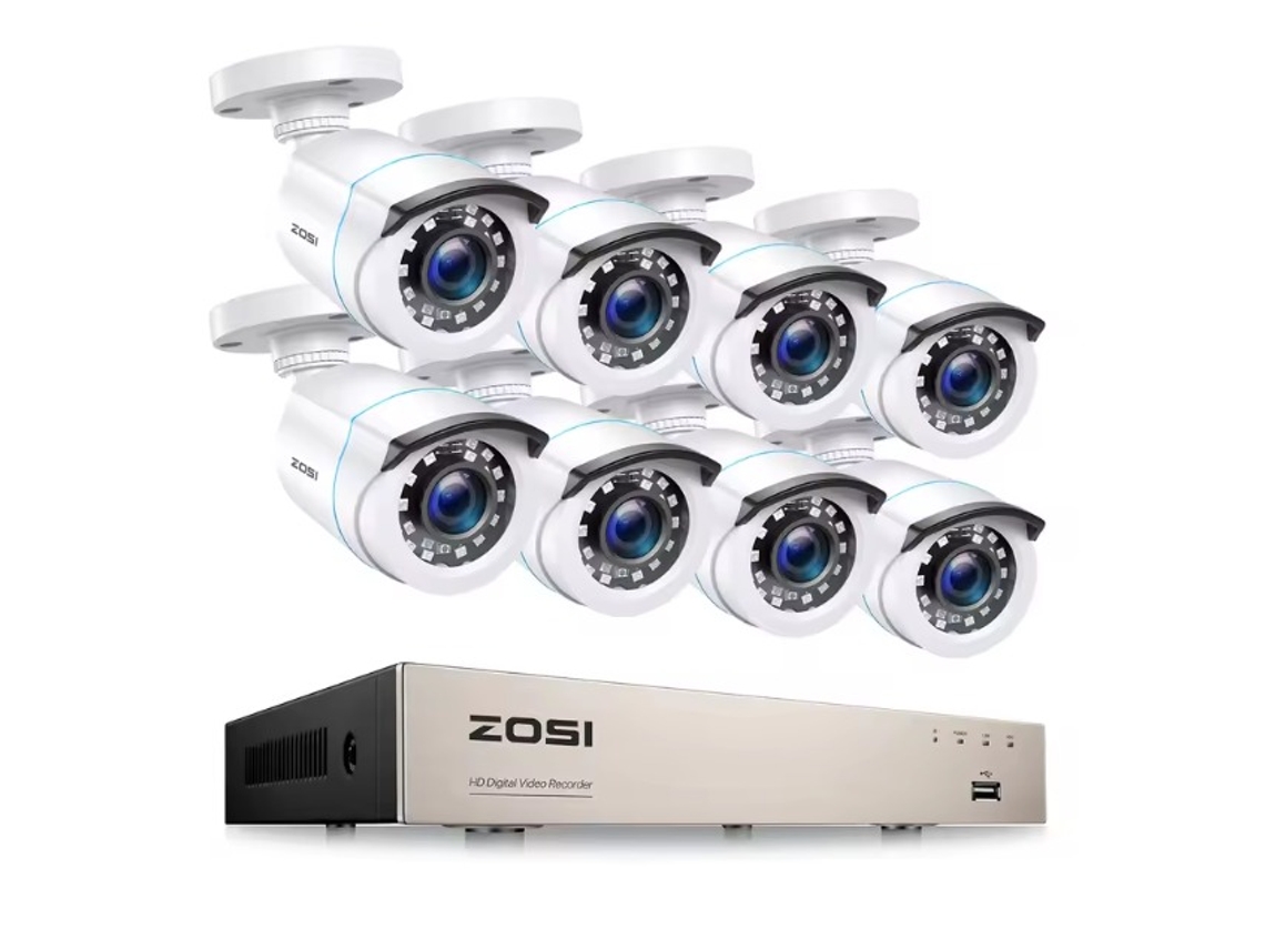 Kit Videovigilância ZOSI com 8 Câmaras Brancas