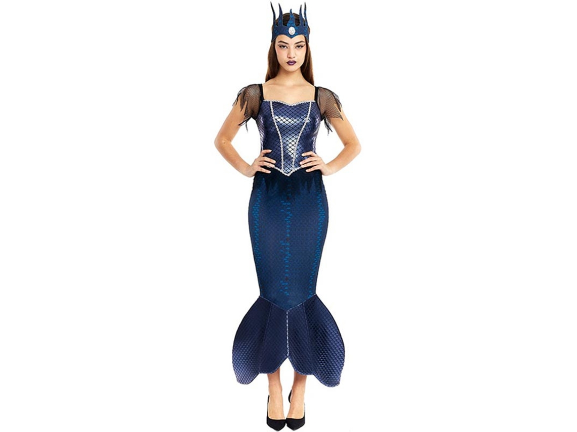 Fato de sereia azul malvada com coroa para mulher