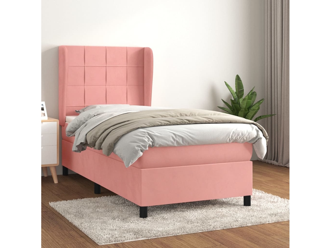 Vidaxl Cama Com Molas/colchão 100x200 Cm Veludo Rosa