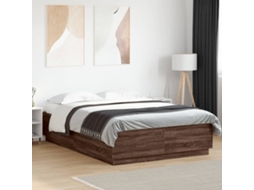Vidaxl Estrutura Cama C/ Luzes Led Derivados Madeira Carvalho Castanho