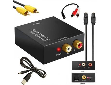 Adaptador Conversor de Áudio Juce R/L com Prozor Optical DAC Digital SPDIF TosLink para Cabo Analógico OUTUOTWQ