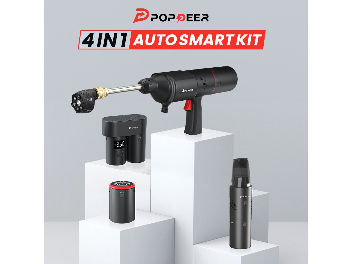 Bomba Encher Pneumática Sem Fios Pd-e Pro Multifunções 4 Em 1 + Máquina de Lavar Carro + Aspirador + Carregador Portátil Sem Fios