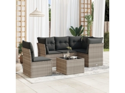 Vidaxl 6 Pcs Conj. Sofás Jardim Com Almofadões Vime Pe Cinzento-claro
