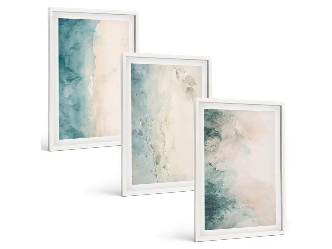 Conjunto De Pinturas Minimalismo Em Tela Aquarela Espelharte (3 Peças 40x60 Cm)