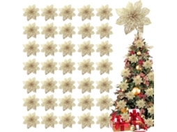 Pacote com 36 Decorações de Flores de Natal Enfeites de Árvore de Natal com Poinsétia Brilhante Palhetas de Flores de Seda Artificial de 4 Pol.